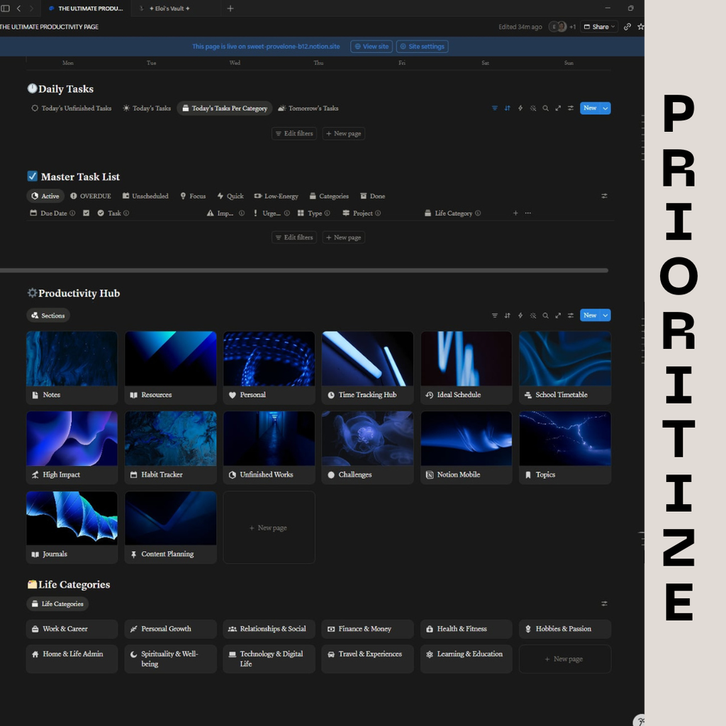 Ultimate Productivity Page — Notion Life & Content Dashboard