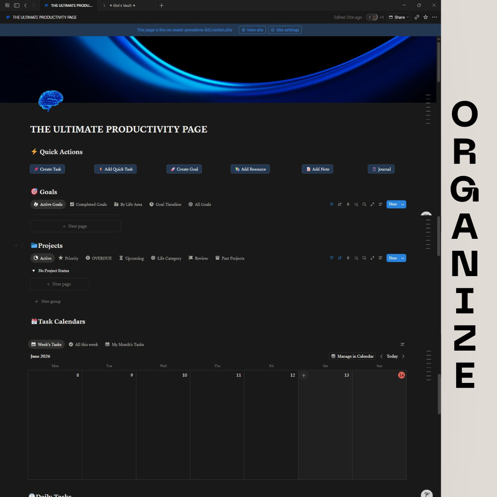Ultimate Productivity Page — Notion Life & Content Dashboard